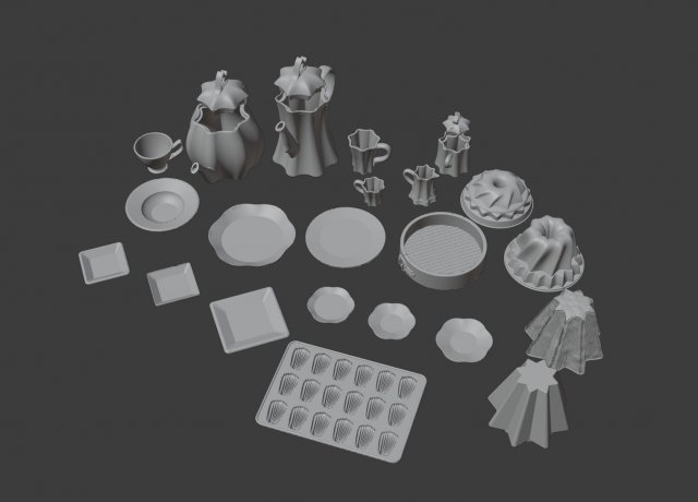 Dollhouse tableware set 3D 프린트 모델 .c4d .max .obj .3ds .fbx .stl .blend 