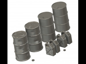Diorama accessories kit scale 135 new and damaged barrels and tank Modèles 3D en vedette