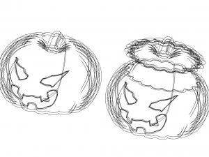 Set of Whole and Open Halloween Pumpkins 3D Print Model