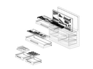 Scale 1-64 workshop workbench whit tools and opening drawers 3D Print Model