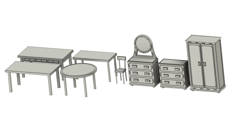 Vintage Furniture Set 172 Scale for Models and Dioramas 3D Baskı Modeli .c4d .max .obj .3ds .fbx .stl .blend