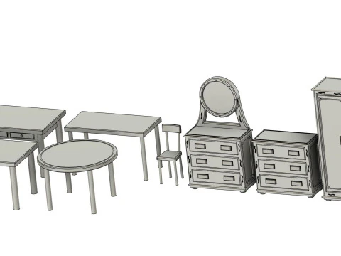 모델 및 디오라마용 빈티지 가구 세트 172 규모 3D 프린트 모델