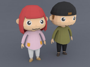 Low poly Cartoon character Youth 3D Модель