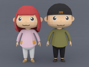 Low poly Cartoon character Youth 3D Модель