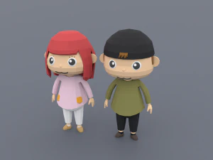 Low poly Cartoon character Youth 3D Model