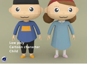 Низкополигональная мультипликационный персонаж Ребенок 3D Модель