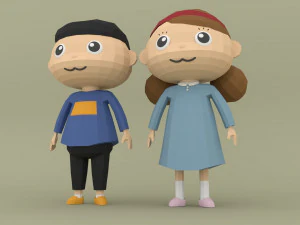 Low poly Cartoon character Child 3D Model