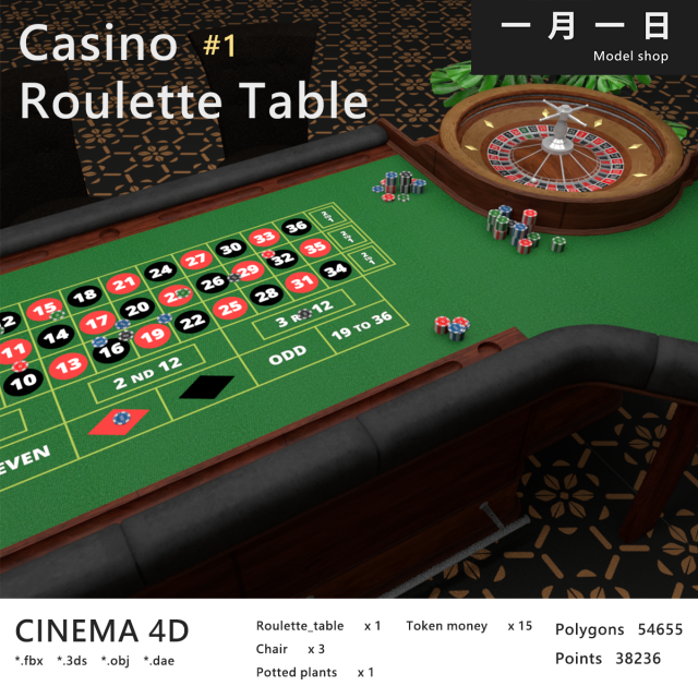 Casino Roulette 3D Model .c4d .max .obj .3ds .fbx .stl .blend 