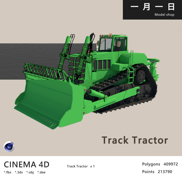 Track Tractor Model 3D .c4d .max .obj .3ds .fbx .stl .blend 