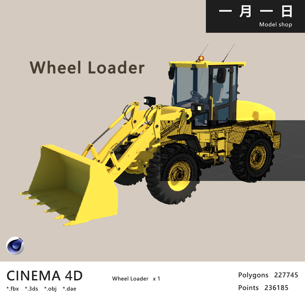 Wheel Loader 3D Model .c4d .max .obj .3ds .fbx .stl .blend 