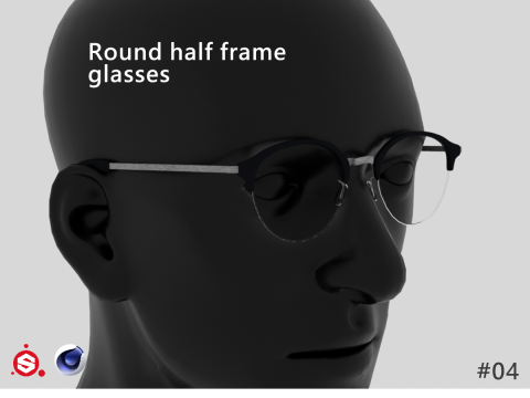 Round half frame glasses 3D Model