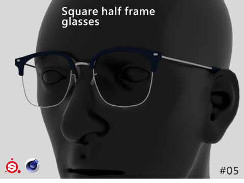 Square half frame glasses 3D Model
