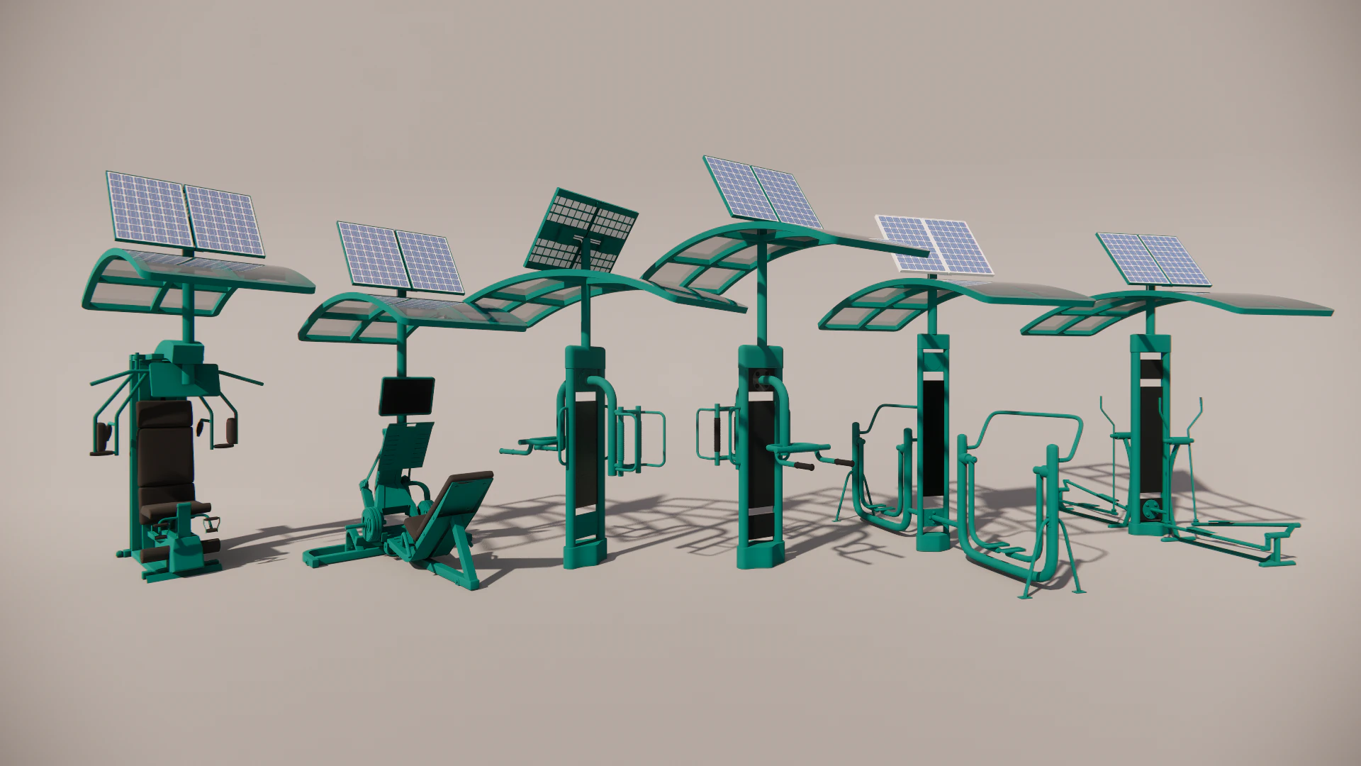 Solar-powered fitness equipment 3D Model .c4d .max .obj .3ds .fbx .stl .blend 