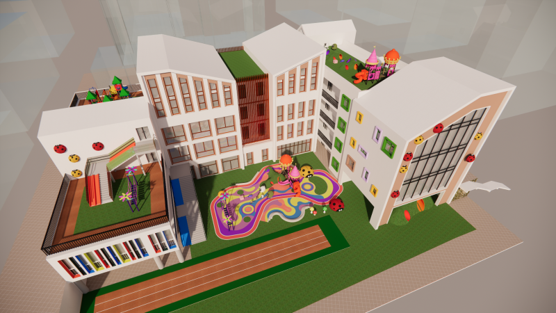 Primary School and Kindergarten -B9 3Dモデル .c4d .max .obj .3ds .fbx .stl .blend 