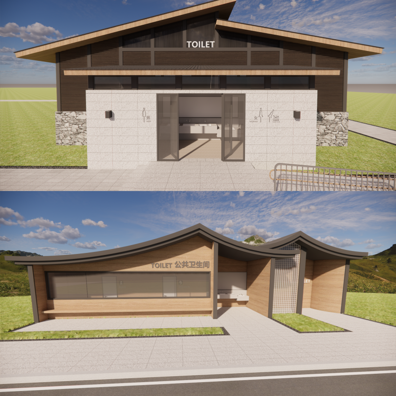 Public Restroom Building -B2 3D Model .c4d .max .obj .3ds .fbx .stl .blend