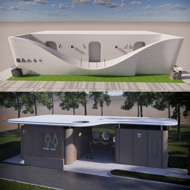 Public Restroom Building -B5 3D Модель .c4d .max .obj .3ds .fbx .stl .blend