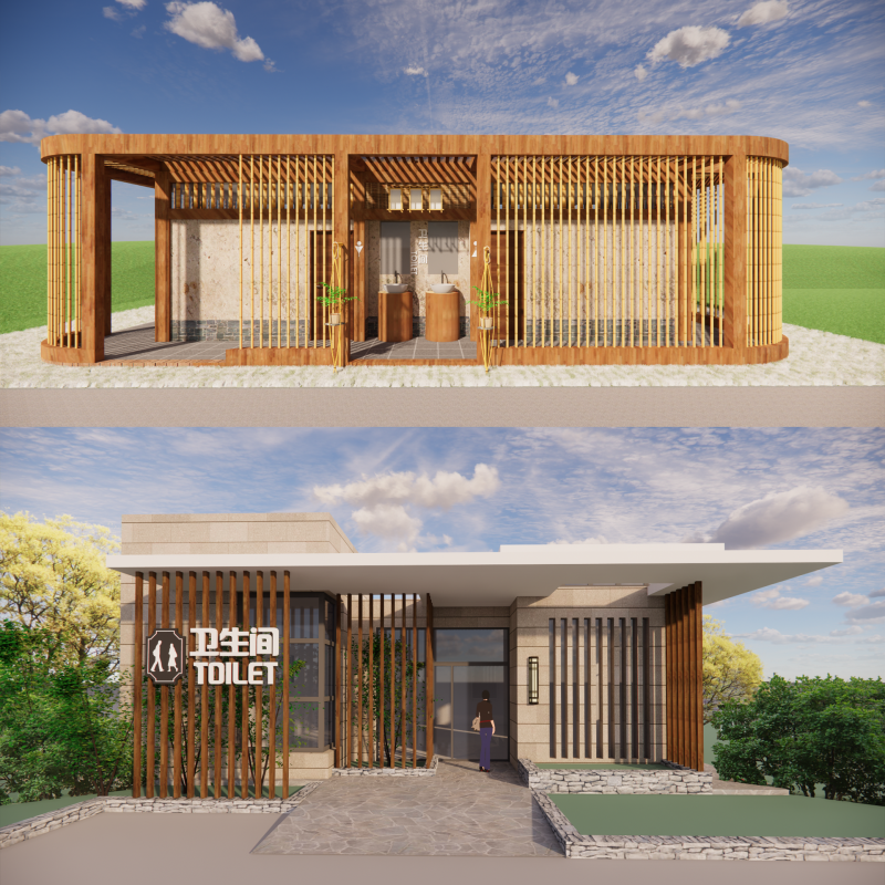 Public Restroom Building -B8 3D मॉडल .c4d .max .obj .3ds .fbx .stl .blend 
