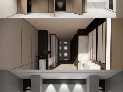 Сцена интерьера общественной ванной комнаты - B1 3D Модель