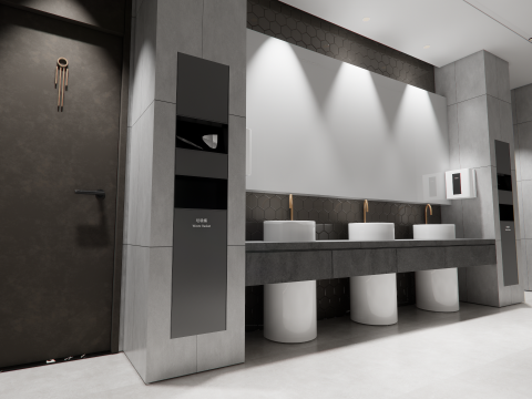 Public Bathroom Interior Scene -B1 3D Model