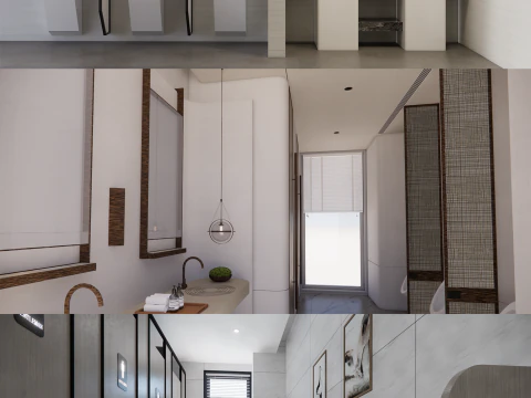 Сцена интерьера общественной ванной комнаты - B2 3D Модель