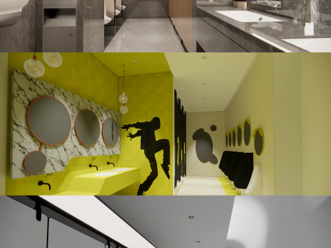 Сцена интерьера общественной ванной комнаты - B3 3D Модель