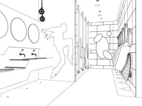 Public Bathroom Interior Scene -B3 3D Model