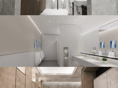 Сцена интерьера общественной ванной комнаты - B4 3D Модель