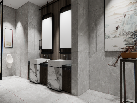 Public Bathroom Interior Scene -B4 Model 3D