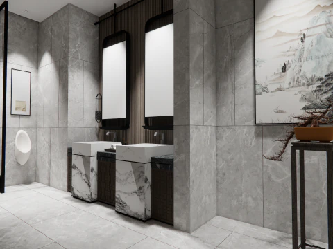 Public Bathroom Interior Scene -B4 3D Model