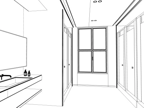 Public Bathroom Interior Scene -B5 3D Model