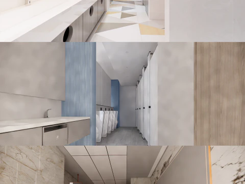 Сцена интерьера общественной ванной комнаты - B6 3D Модель