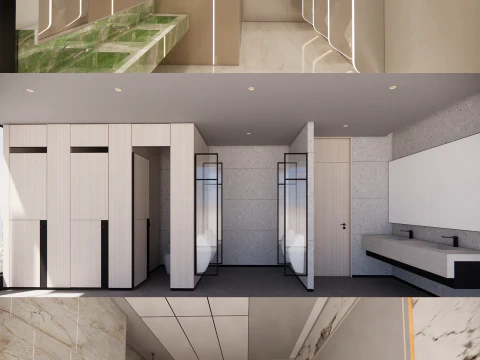 Сцена интерьера общественной ванной комнаты - B7 3D Модель