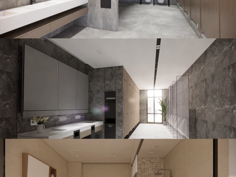 Сцена интерьера общественной ванной комнаты - B8 3D Модель