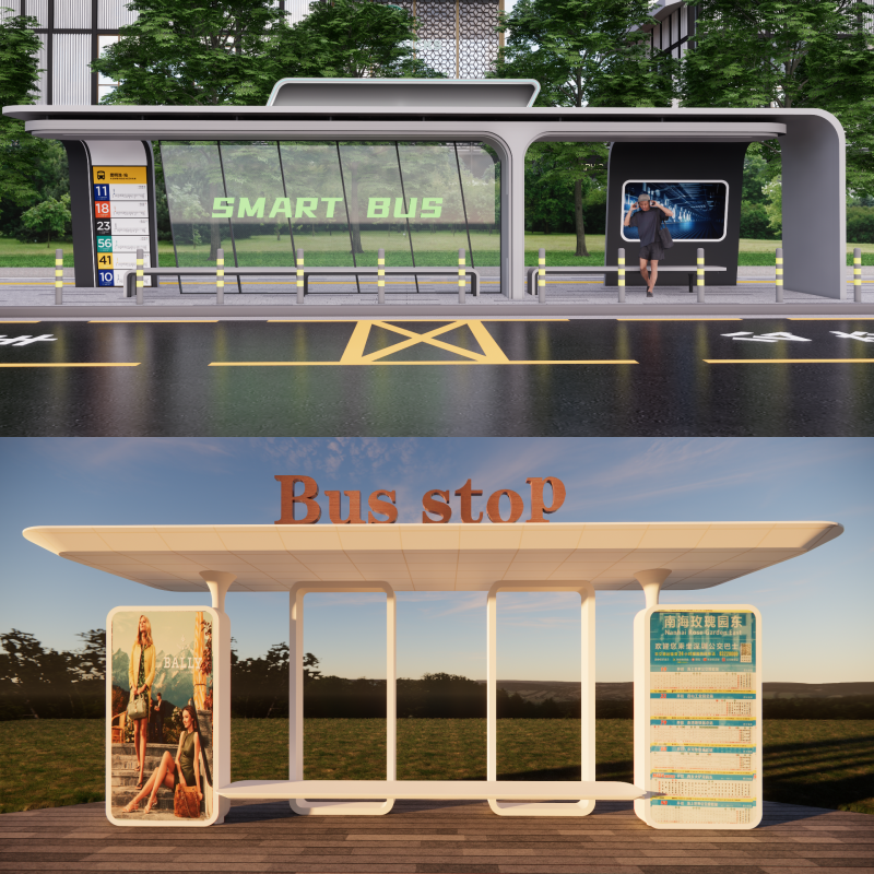 Bus Stop Collections -B1 3D Модель .c4d .max .obj .3ds .fbx .stl .blend 