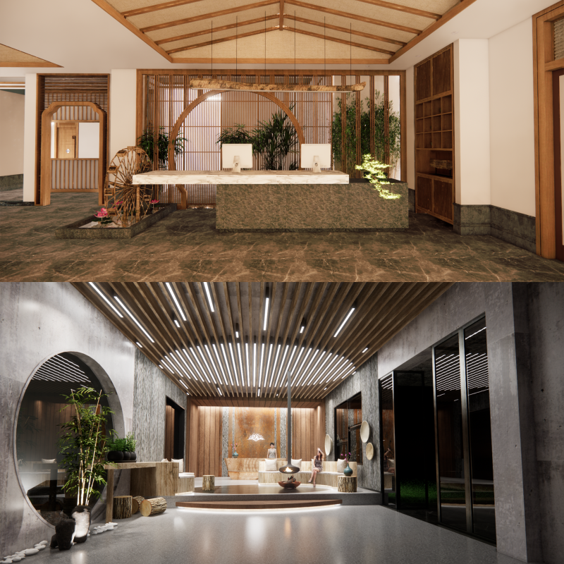 Hotel Lobby Interior-B1 3D Model .c4d .max .obj .3ds .fbx .stl .blend