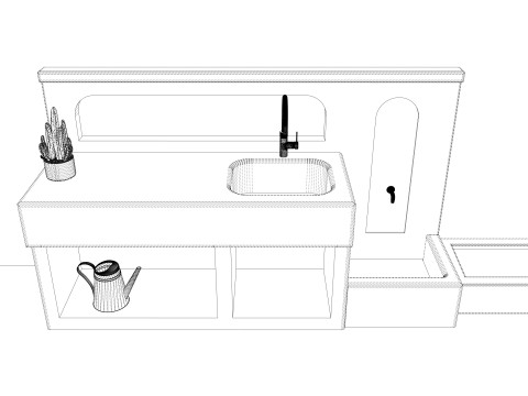 带水槽浴室柜-B1 3D 模型