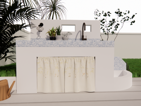 带水槽浴室柜-B3 3D 模型