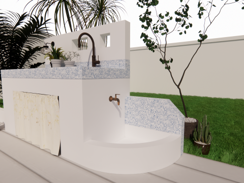 带水槽浴室柜-B3 3D 模型