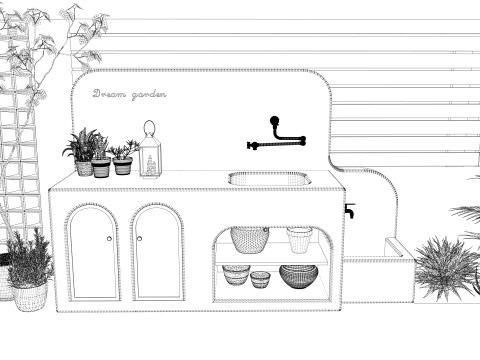 带水槽浴室柜-B3 3D 模型