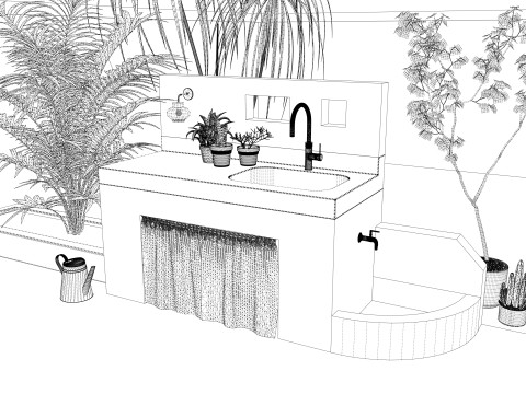 带水槽浴室柜-B3 3D 模型