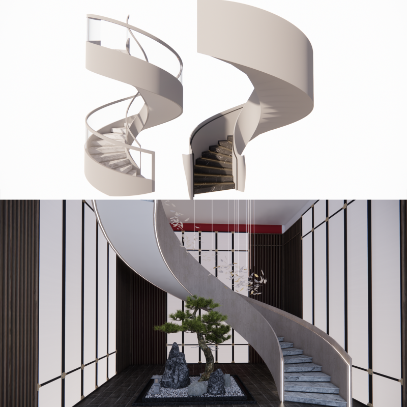 Escada em espiral -B1 Modelo 3D .c4d .max .obj .3ds .fbx .stl .blend 