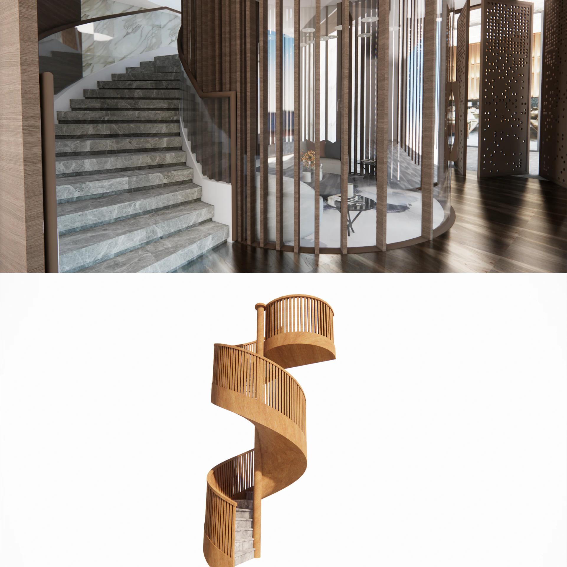 Spiral staircase -B3 3D Model .c4d .max .obj .3ds .fbx .stl .blend 