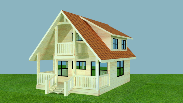 Two story log cabin Modelo 3D .c4d .max .obj .3ds .fbx .stl .blend 