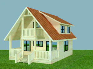 Two story log cabin 3D Model