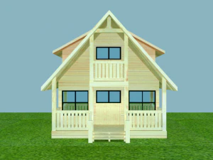 Two story log cabin 3D Model