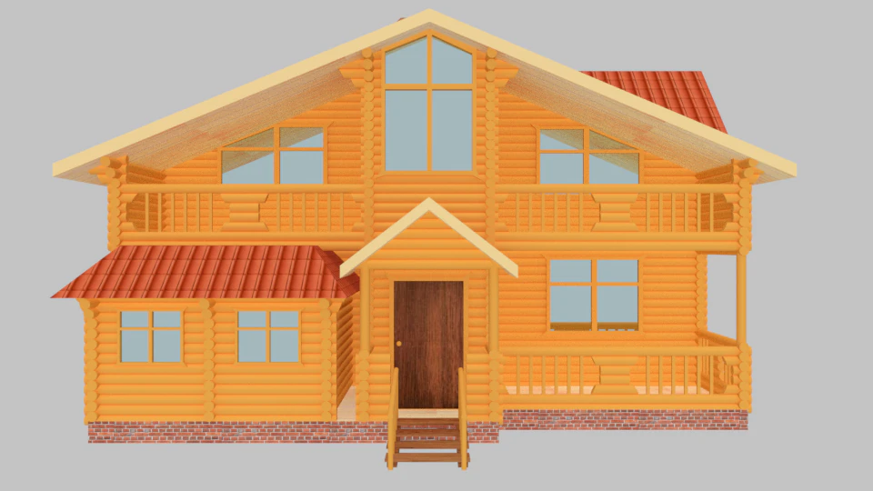 Two-story round wooden house 3D Model .c4d .max .obj .3ds .fbx .stl .blend 