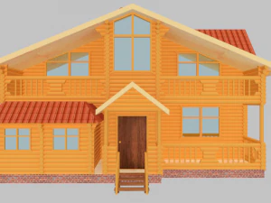 Two-story round wooden house 3D Model