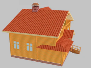 Two-story round wooden house 3D Model