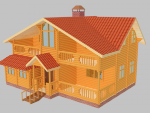Two-story round wooden house Modello 3D