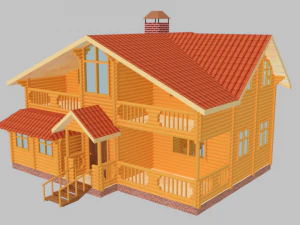 Two-story round wooden house 3D Model